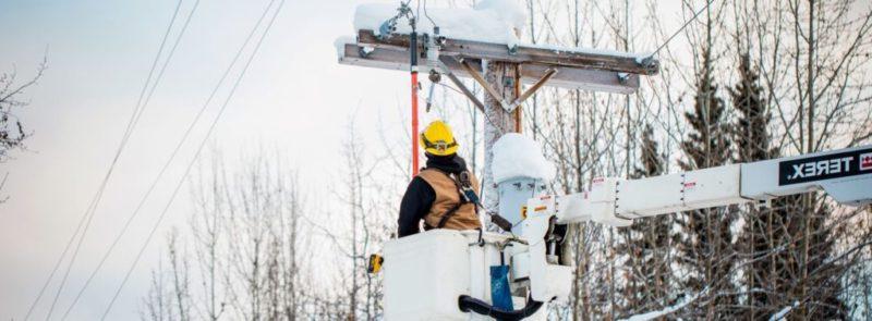 Lineworker working on power line